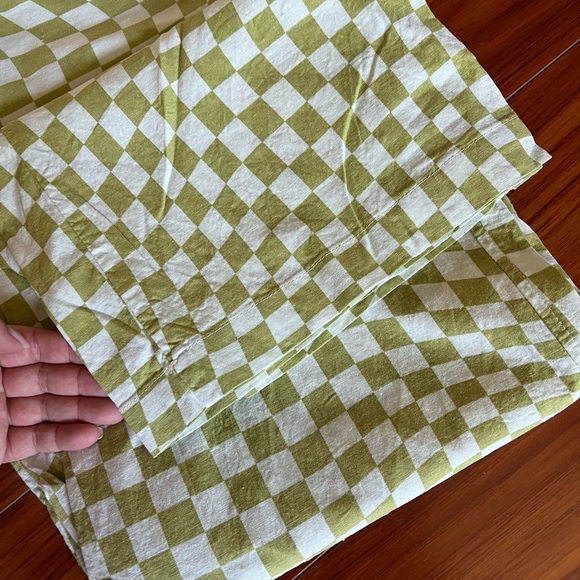 BRAND NEW W/ TAGS Zara White and Green Checkered Linen Pants Size L - Picture 5 of 9